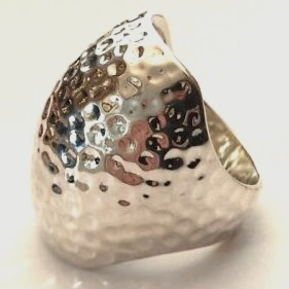 925 Large Hammered Knuckle Sterling Silver Ring, Size 9 - Picture 2 of 10